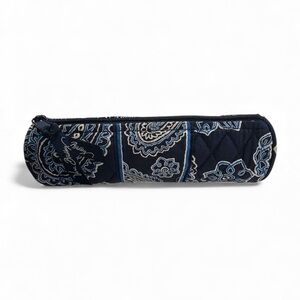 Vera Bradley Retired Blue Bandana Brush Pencil Makeup Zip Case/ Roll Lined NWOT